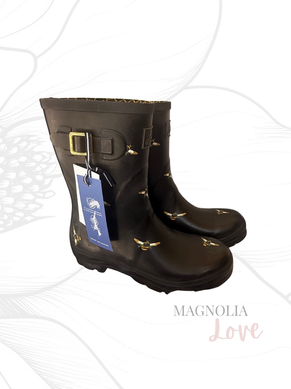 🐝 Joules Black Bee Print Women’s Short Rain Boots 10